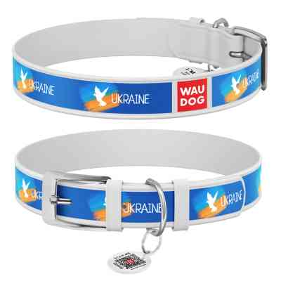 Ошейник для животных WAUDOG Design с QR паспортом "Флаг" Ш 12 мм Д 18-24 см белый (3601-0229-15) Винница