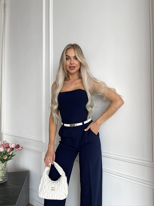 Женский классический брючный костюм двойка: корсет и штаны костюмка Темно-синий, 42/44 Одесса - изображение 10