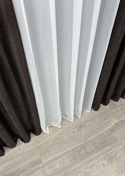 Шторна тканина льон-софт однотонний, колекція "Парма" висота 2,7м колір венге 1087ш Київ - фото 6