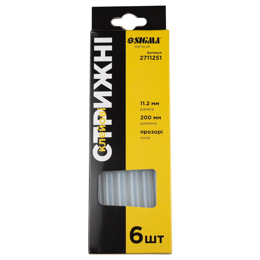Sigma Стержни клеевые Ø11.2×200мм 6шт (прозрачные) SIGMA (2711251) Киев - изображение 1