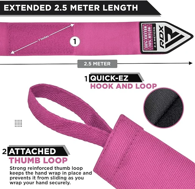 Бинти для боксу RDX Hand Wraps Pink (2.5м.) Каменское - изображение 2