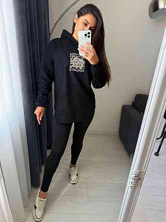 Жіночий теплий костюм-двійка: кофта та лосини двосторонній Polar Фліс + дайвінг на флісі Чорний, 42/44 Одеса