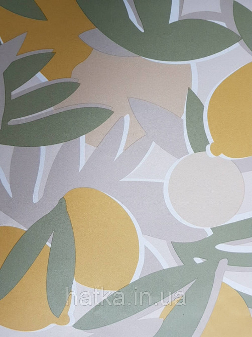 Шпалери вінілові Lutece Bensimon CALIFORNIA NOSTALGIE листя лимони листя яскраво-жовтий зелений бежевий сірий Київ - фото 3