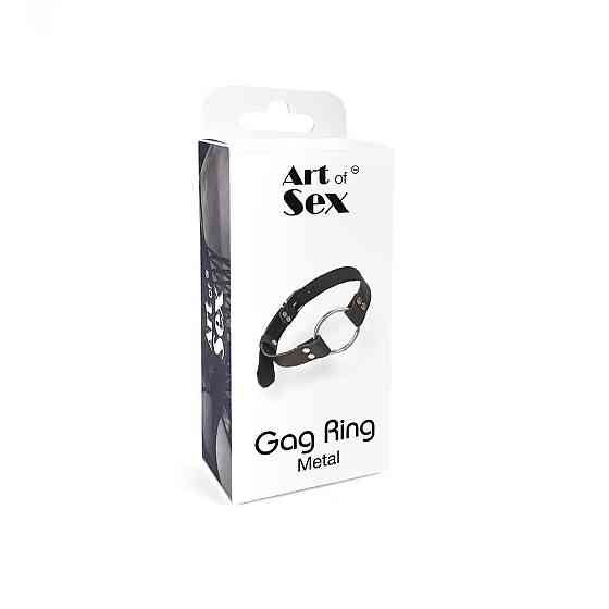 Кляп металлическое кольцо на ремнях Art of Sex – Gag Ring Metal, черный, натуральная кожа Sex Aura Киев