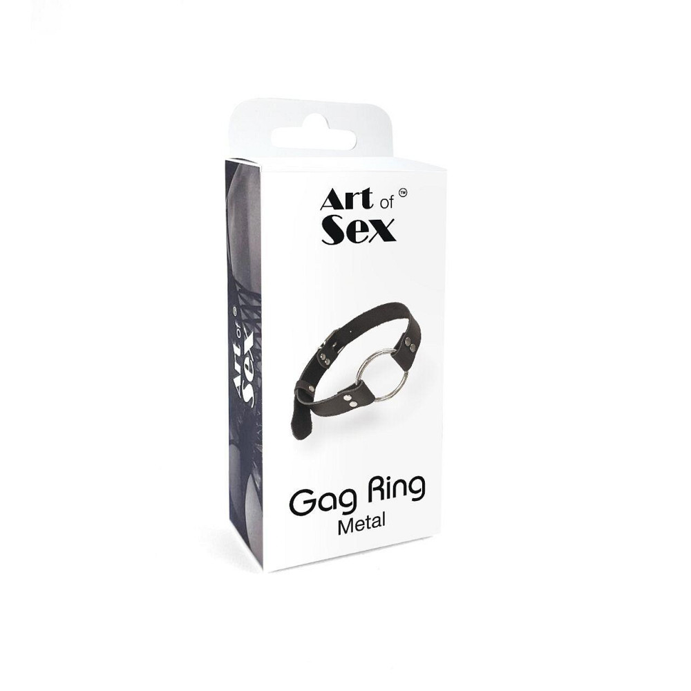 Кляп металлическое кольцо на ремнях Art of Sex – Gag Ring Metal, черный, натуральная кожа Sex Aura Киев - изображение 4