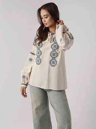 Женская стильная современная вышиванка с завязками 80% хлопок, 20% полиэстер Одесса