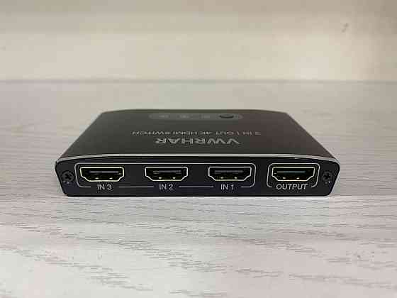 Перемикач HDMI Switch VWRHar 3 в 1 вихід 4K UHD, алюмінієвий комутатор із ручним керуванням та USB-живленням [Б/В] Київ