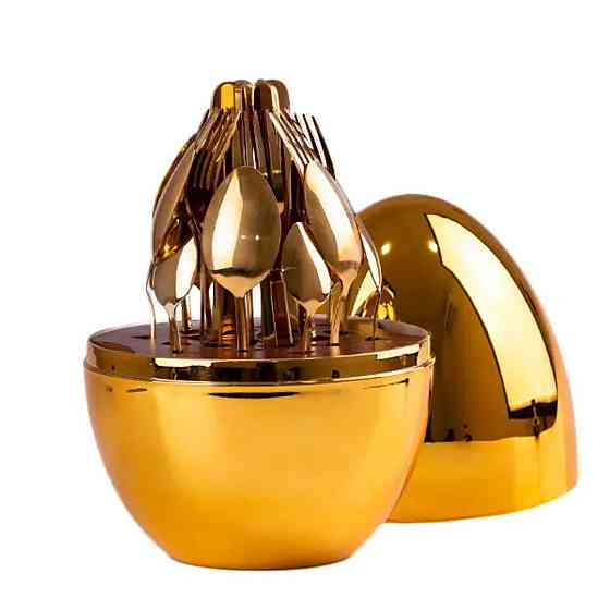 Набір столових приборів на 6 персон 24 шт з підставкою 29 х 19.5 см Золотий HP7882GL Київ