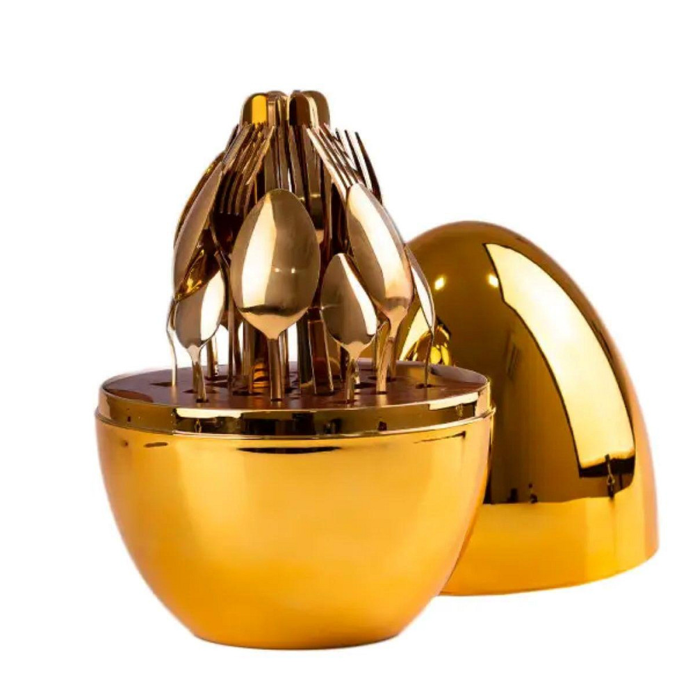 Набір столових приборів на 6 персон 24 шт з підставкою 29 х 19.5 см Золотий HP7882GL Київ - фото 1