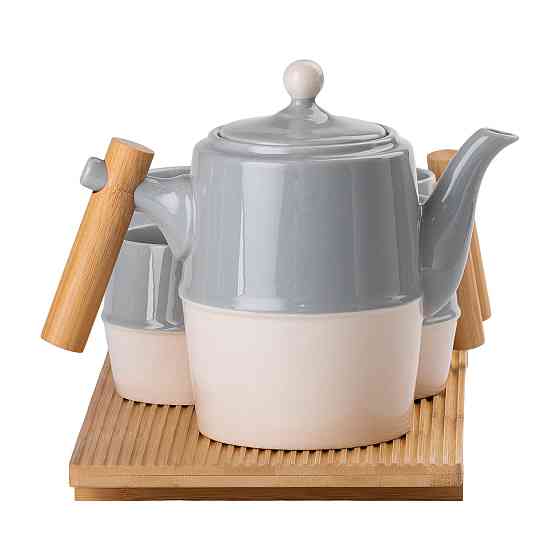 Yiwu Чайний сервіз на 6 персон з бамбуковою підставкою сірий HP-15-22 Коломыя