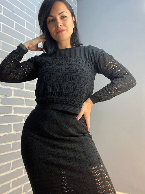 Костюм женский Mintas 2414-2416 прозрачный ажурный юбка разрезы и реглан one size, черный, one size Киев - изображение 3