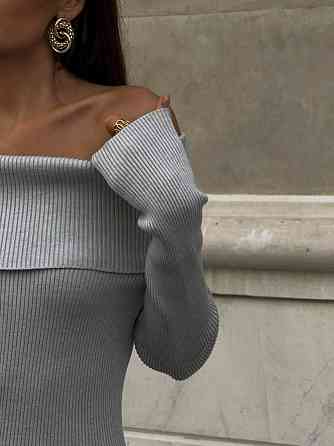 Женское элегантное платье с открытыми плечами турецкая ангора рубчик Серый, 46/48 Одесса