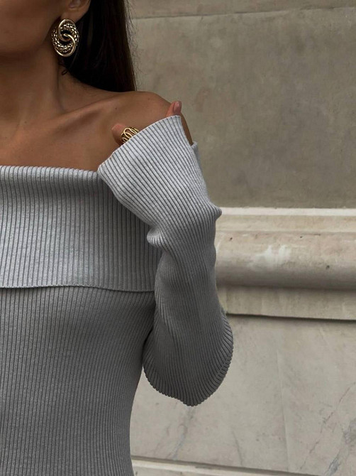 Женское элегантное платье с открытыми плечами турецкая ангора рубчик Серый, 46/48 Одесса - изображение 4