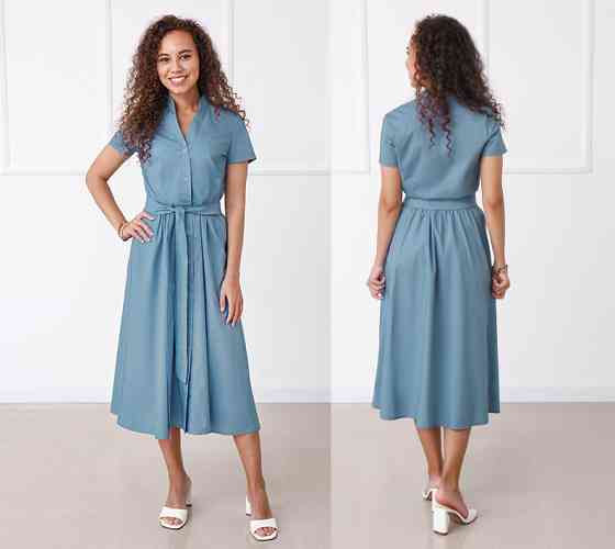 Довга котонова сукня на гудзиках "Lesley" оптом | Норма Джинс (блакитний), 42-44 Київ