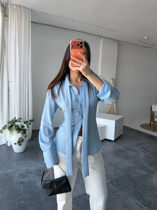 Стильна жіноча сорочка зі льону в смужку Одеса - фото 1