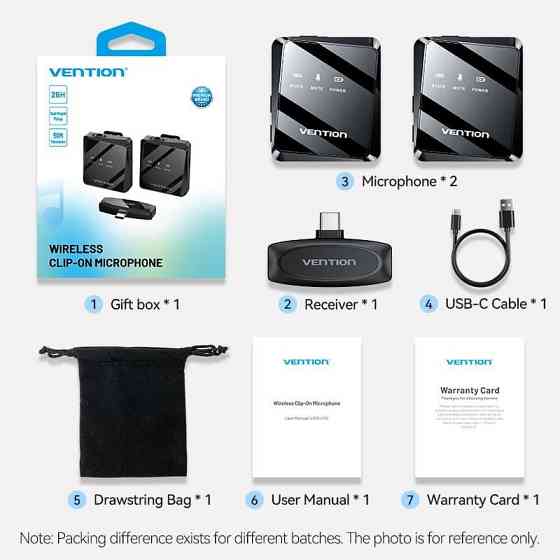 Микрофон Vention USB Type-C 2-Pack Wireless Lavalier Black (NCBB0) ( 26266 ) Харків