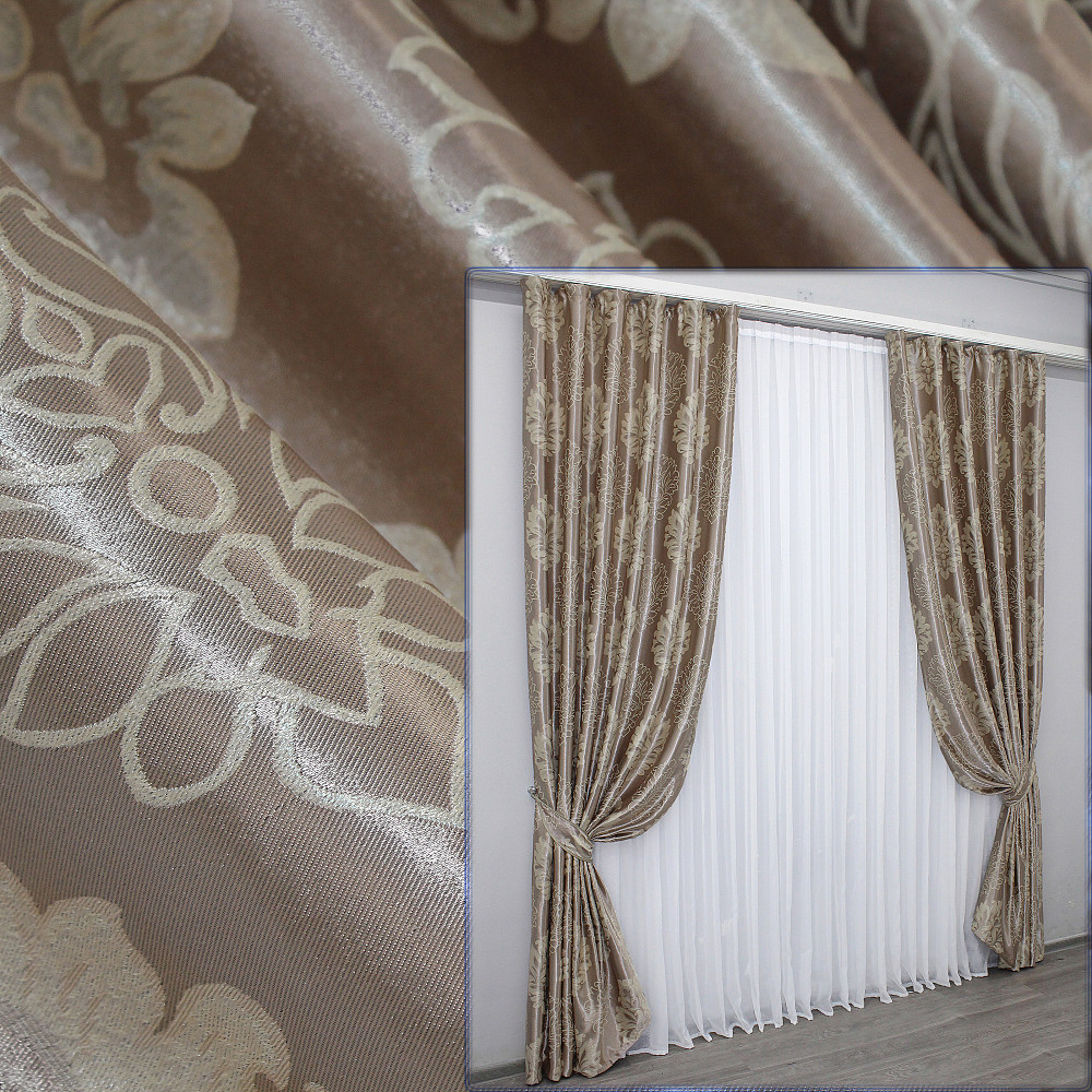 Комплект готових штор VR-Textil Блекаут-софт Корона № 1280ш(А) Карамельний з бежевим 150х270 см 2шт (33-0123) Київ - фото 1