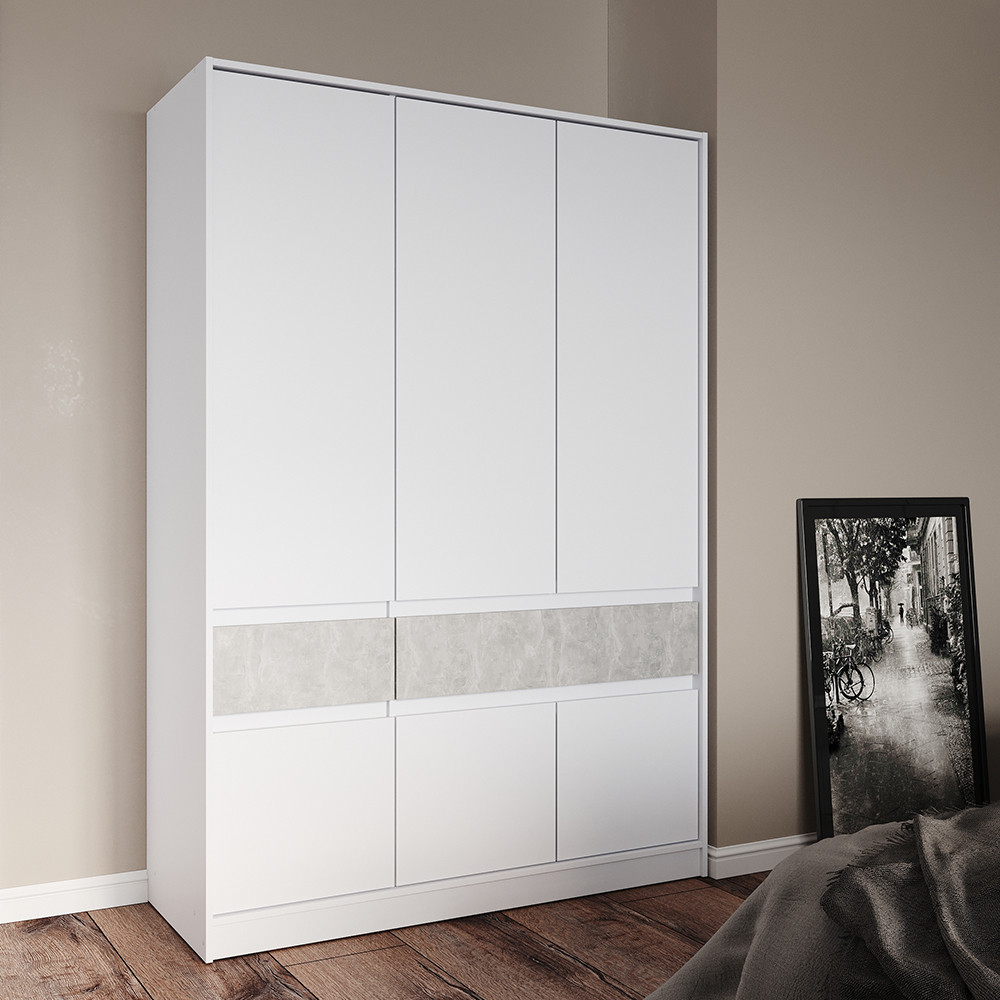 Шафа розпашна для одягу з висувними шухлядами (полиці - штанга) Эверест Стайл-1400 140х53х203 см Німфея Альба (білий)/Бетон (DTM-071152) Дніпро - фото 2