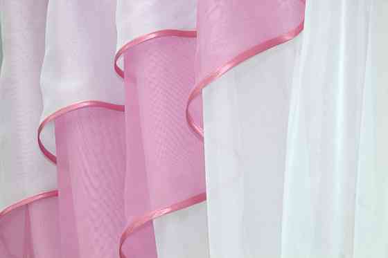 Кухонная занавеска VR-Textil № 114к ламбрекен и тюль розовый с белым 270х170 см (52-0533) Киев