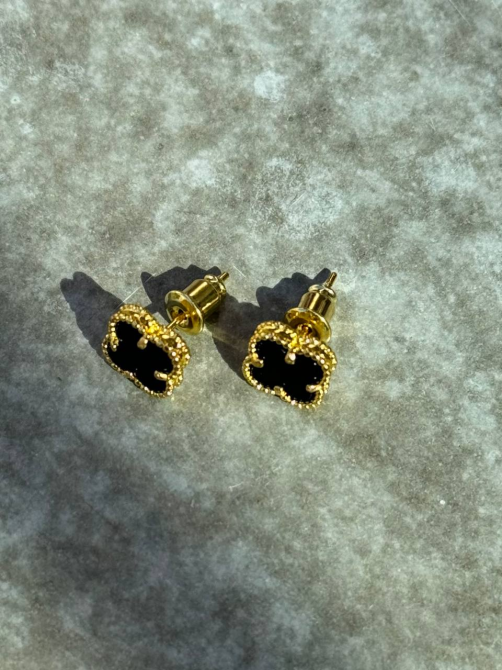 Van Cleef сережки гвоздики міні / чорна емаль під онікс / лимонне золото / проба, гравіювання Одеса - фото 3