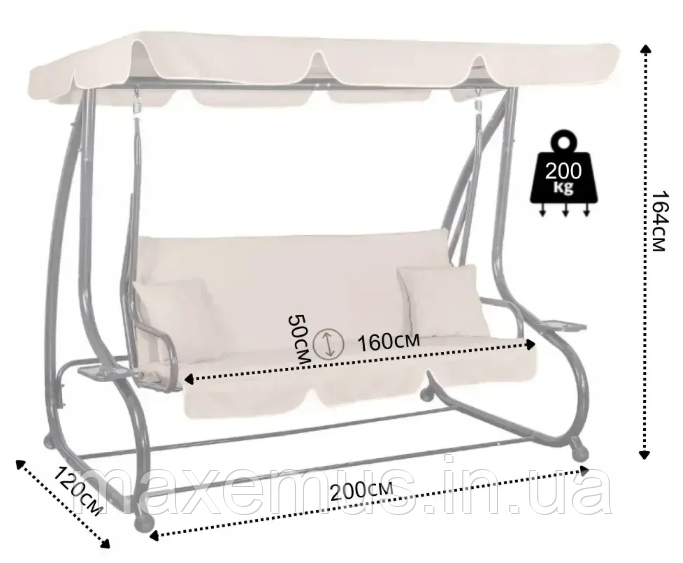 Садовые качели Bonro Garden BW002 раскладная 3-х местная качели для сада и террасы бежевая Мостиська - фото 13