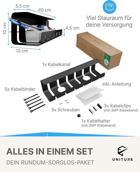 Кабельний канал UNITURE Cable Duct Desk чорний 40 см під стіл метал органайзер кабелів DEKRA Київ - фото 4