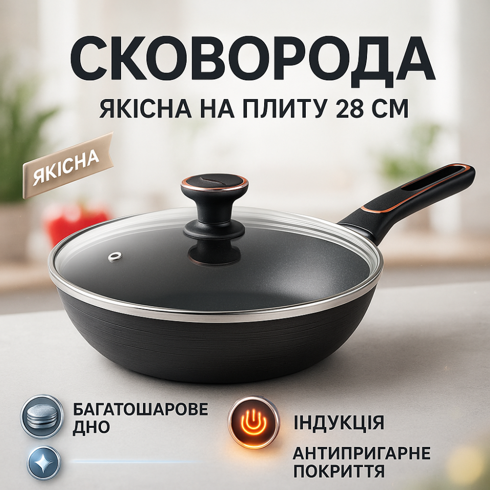 Кулинарная сковорода с антипригарным покрытием, Практичная сковородка, Сковорода для повара UI-55 Львов - изображение 17