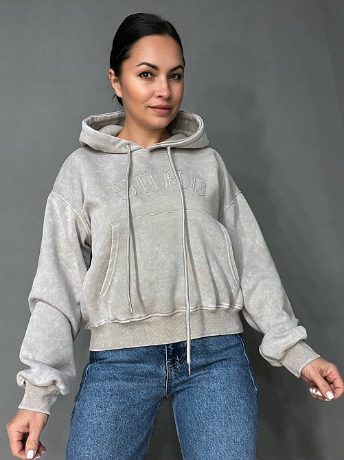 Худі жіноче Joy One 25513 варене тай-дай вишивка попереду оверсайз з капюшоном середня довжина  one  Одеса - фото 1