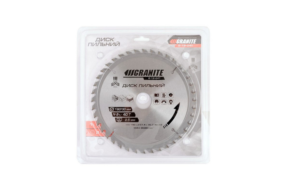 Диск пильный GRANITE для дерева с твердосплавными напайками 190х30х40Т 8500 об/мин 5-19-041 Ровно - изображение 4