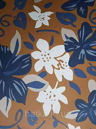 Шпалери вінілові Lutece Bensimon квіти листя сині блакитні білі бежеві на гірчичному Київ