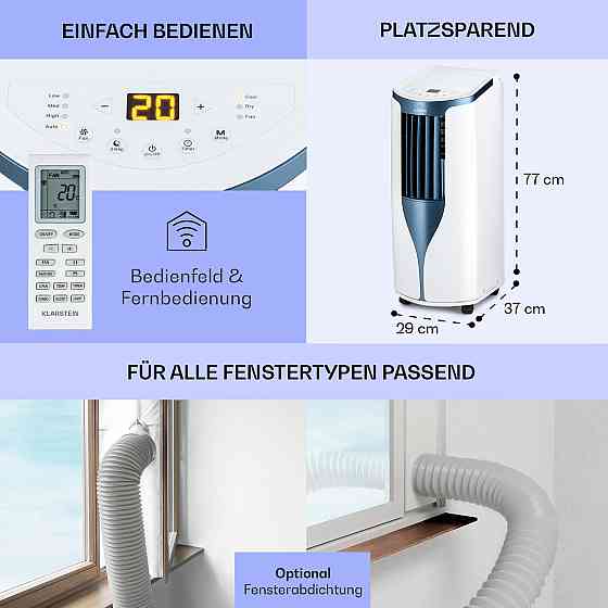 Новый мобильный кондиционер Breeze 9 4-в-1 9000 БТЕ / 2,6 кВт EEK A Напольные ролики Таймер Белый / Синий Ровно
