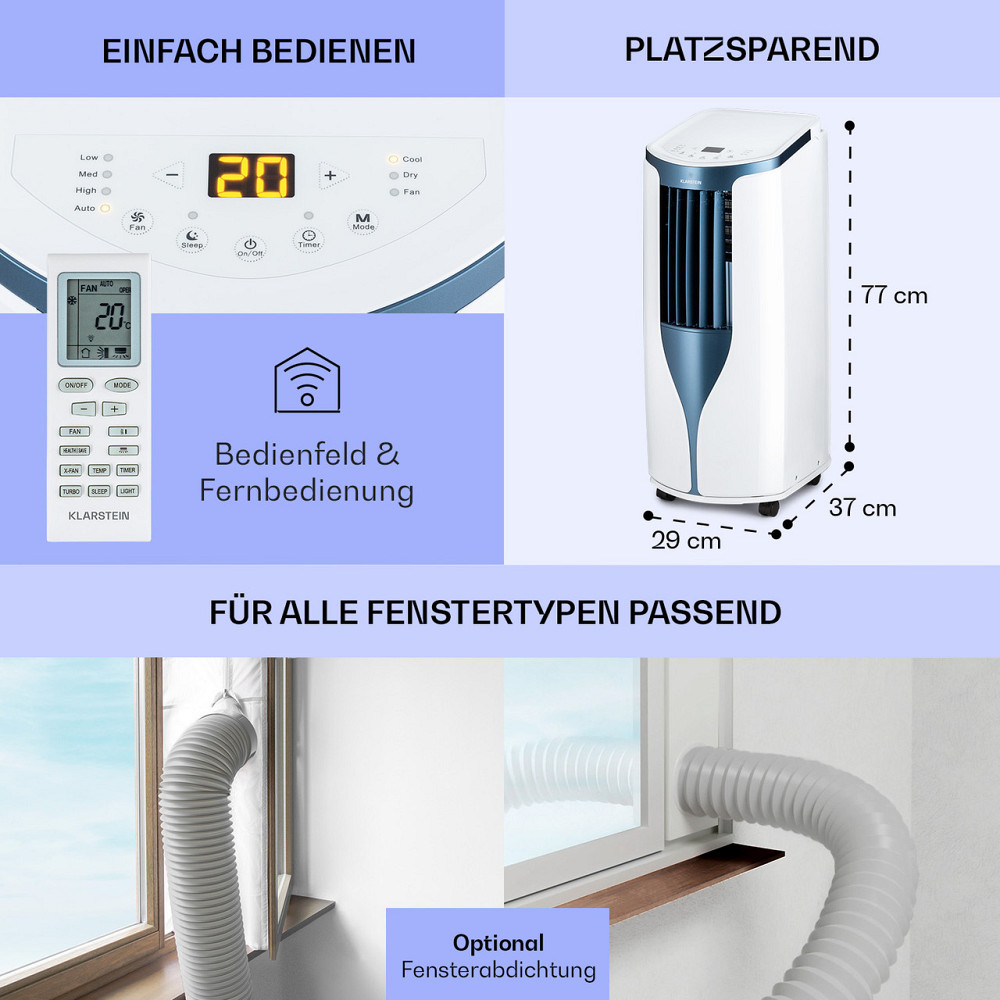 Новый мобильный кондиционер Breeze 9 4-в-1 9000 БТЕ / 2,6 кВт EEK A Напольные ролики Таймер Белый / Синий Ровно - изображение 6