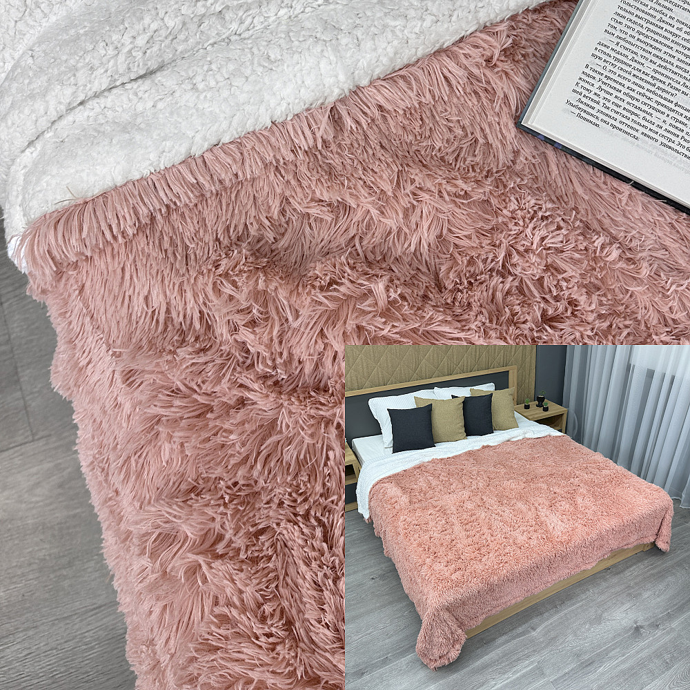 Плед-покривало 200х230 см (+-10см) Травка на овчині колір персиковий з білим (87-214) Київ - фото 1