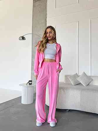 Женский повседневный костюм двойка: кофта и штаны велюр Розовый, 42/44 Одесса