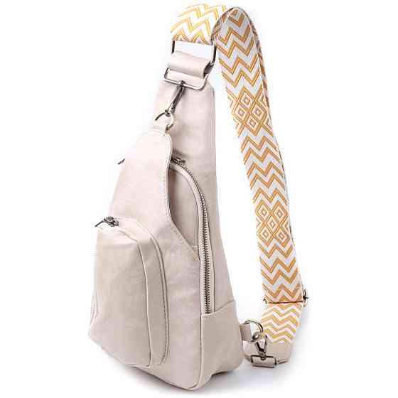 Стильна жіноча сумка з екошкіри з акцентом на текстильну лямку Білий (Vintage) Київ