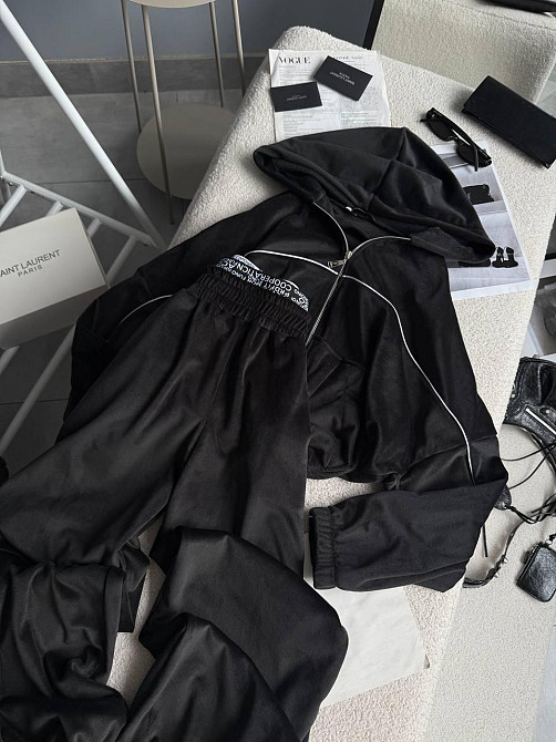 Женский утепленный велюровый костюм двойка на меху Черный, 48/52 Одесса - изображение 4