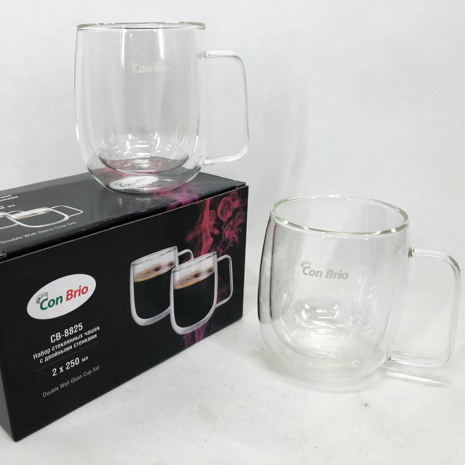 Склянки з подвійним дном набір Con Brio CB-8825-2 250мл 2шт, Чайні чашки з подвійним дном UL-86 Івано-Франківськ - фото 2