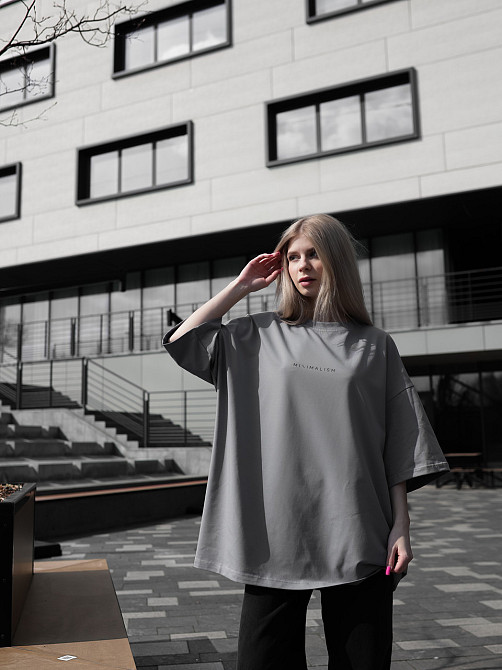 Парні футболки оверсайз(oversize) для чоловіка і дружини, для закоханих пар SANE з принтом кіт стрес сірі Одеса - фото 4