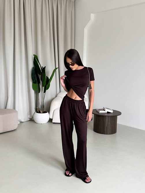 Жіночий стильний еластичний костюм, двойка якісна віскоза Шоколад, 44/46 Одеса - фото 8