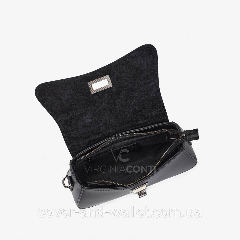 Елегантна каркасна жіноча сумочка з італійської шкіри чорного кольору Virginia Conti Київ - фото 10