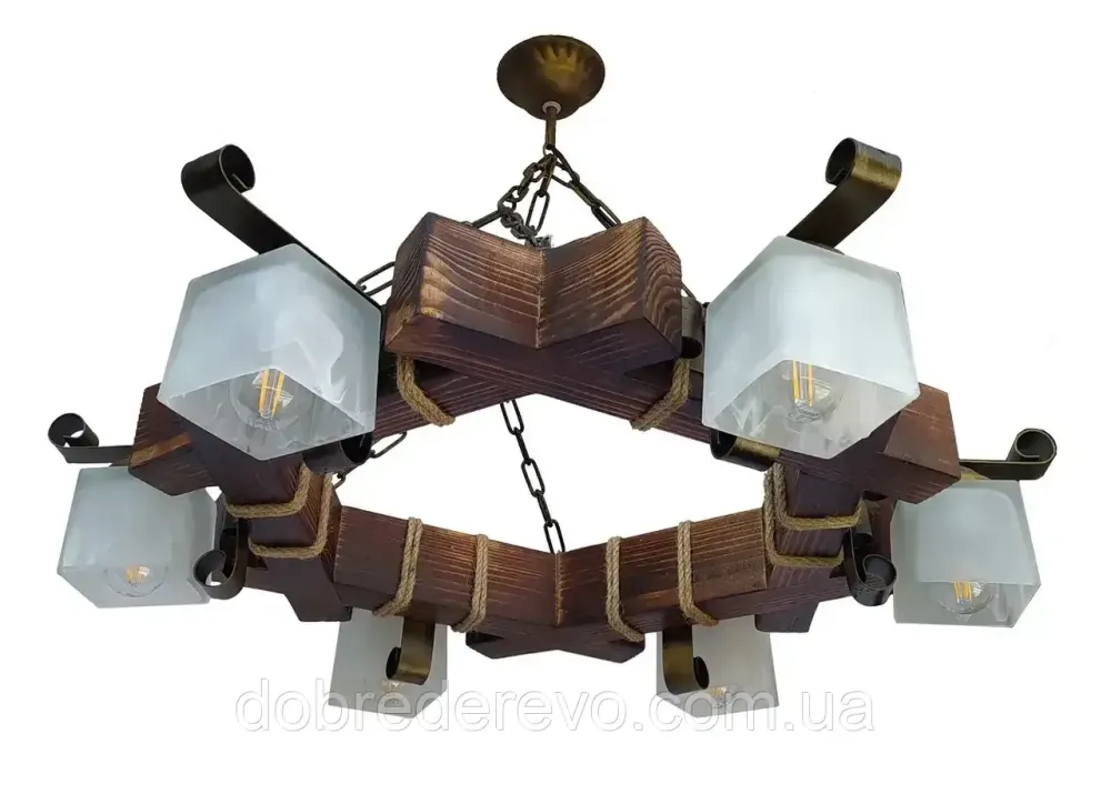 Люстра дерев'яна шестигранна на ланцюгу в альтанку, сауну, будинок - кування під старовину Вижниця - фото 1