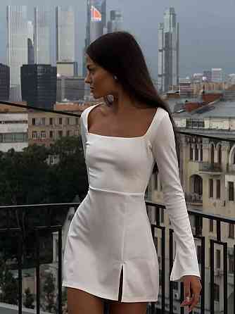 Женское базовое мини платье с рукавом креп дайвинг Белый, 46/48 Одесса