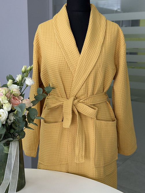Женский вафельный халат Ideal Textile длинный горчичный XL Черновцы - изображение 1