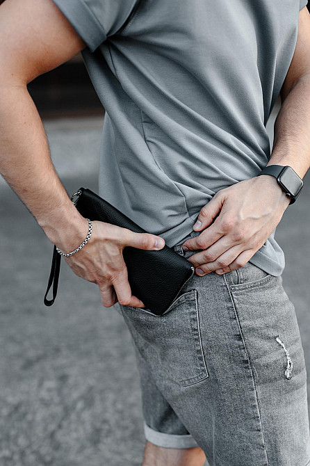 Чоловічий клатч-гаманець із натуральної зернистої шкіри SKILL Trampl (Чорний) Суми - фото 6