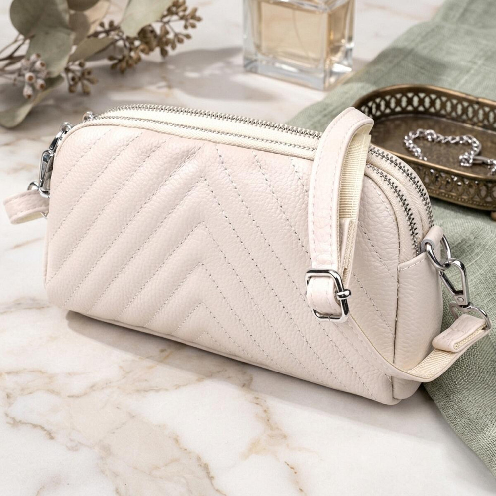 Модна сумка прошита трикутниками з натуральної шкіри Vintage 22910 Білий Київ - фото 11