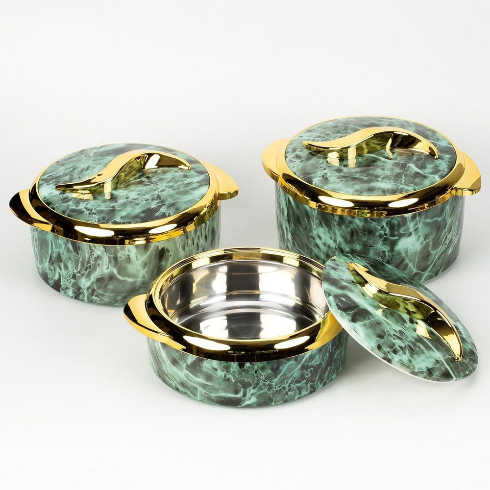 Набор термосов для еды 3в1 термоконтейнеры для сервировки стола, для хранения горячей и холодной пищи 2.5-2-1.5 л,зелёный Каменец-Подольский - изображение 8