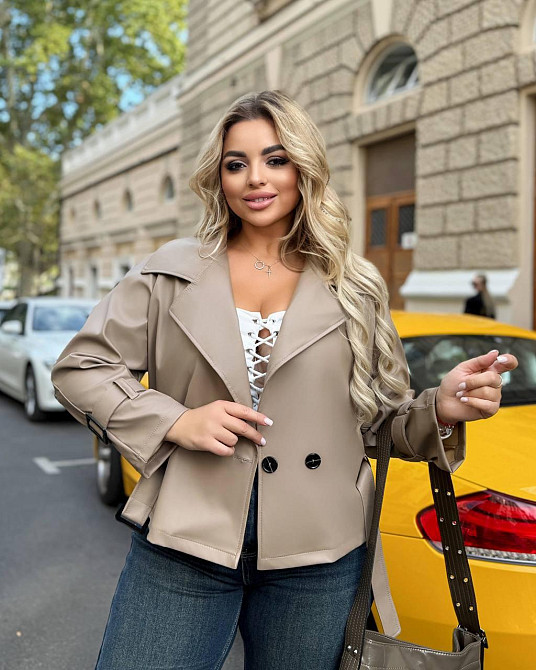 Жіноча стильна повсякденна куртка з екошкіри Бежевий, 46/48 Одеса - фото 5