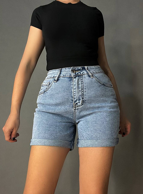 Шорти жіночі джинсові Derun 7025-7027-7028-7030 з підворотом та ременем стрейчеві блакитні, блакитний, З8, 38, 99 см, 131 см Київ - фото 10