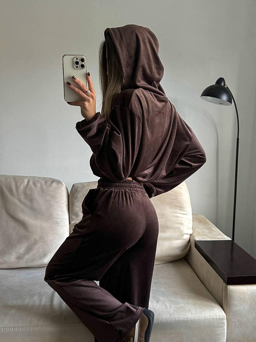 Женский стильный повседневный велюровый костюм велюр плюш Шоколад Одесса - изображение 5