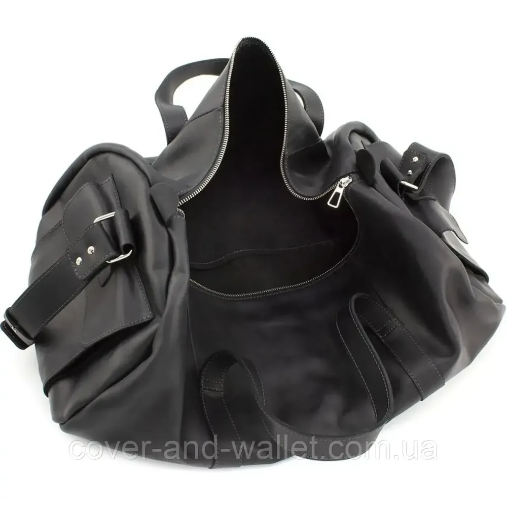 Большая спортивная дорожная сумка из натуральной кожи черного цвета (Баул) Grande Pelle 760110 Киев - изображение 5